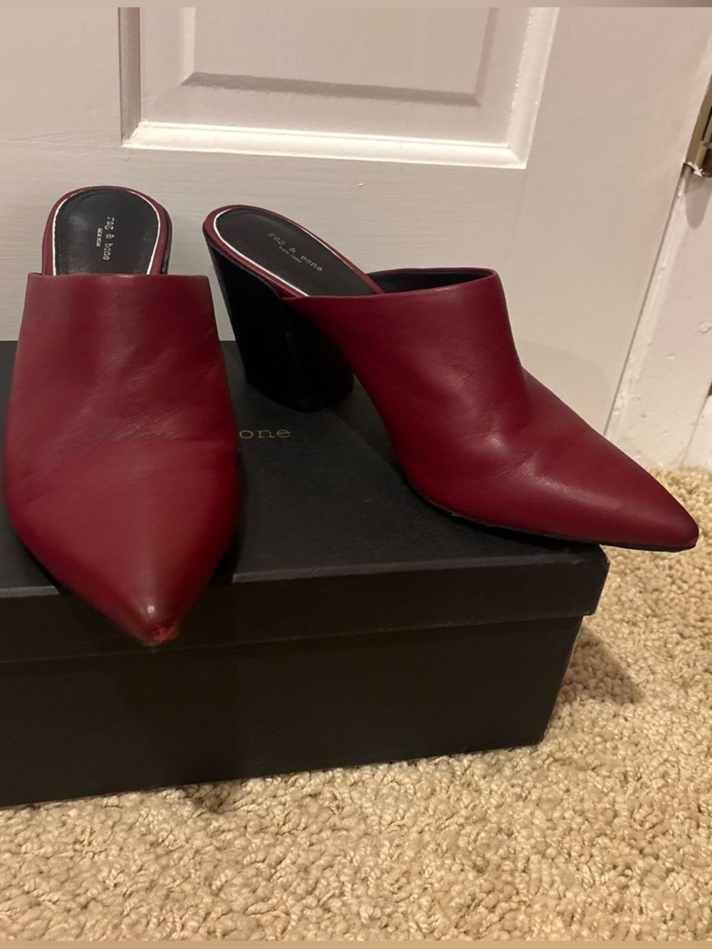 Rag & Bone Beha Leather Mules Burgundy Size 8.5